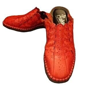 Rieker Anti Stress Woven Leather Mules Flats Slip-On Sandals Red Womens Size 6